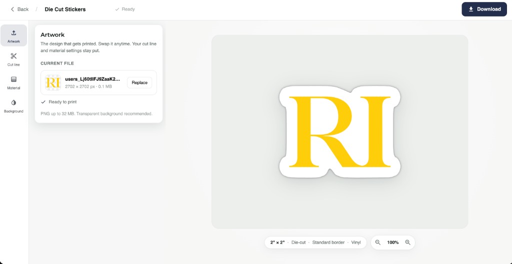 Die-cut sticker customizer with live cut preview